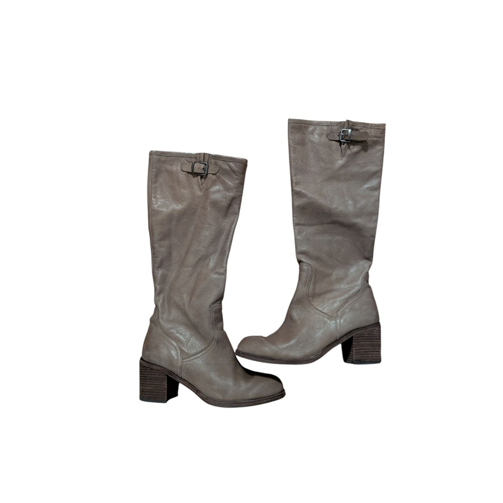 Dolce Vita Chunky Block Heel Knee High Beige Leather Riding Boots Women's 10